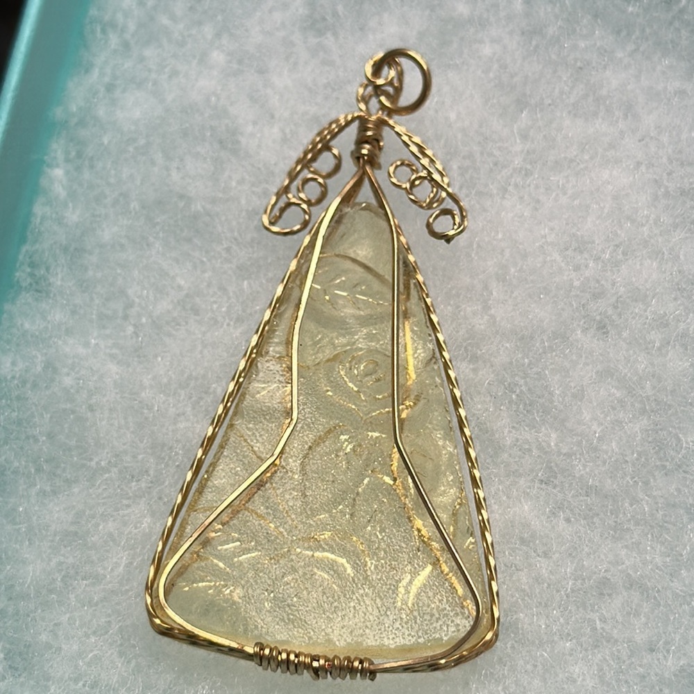 Gold guardian angel w rose flower impression glass